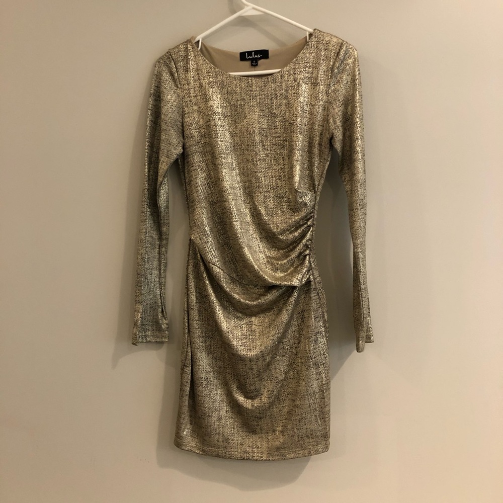 Gold Shimmery Long Sleeve Mini Dress